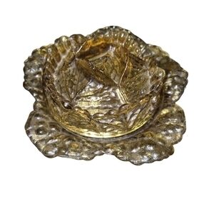 Vintage Amber Honey LE Smith Glass Cabbage Dish Bowl With Lid